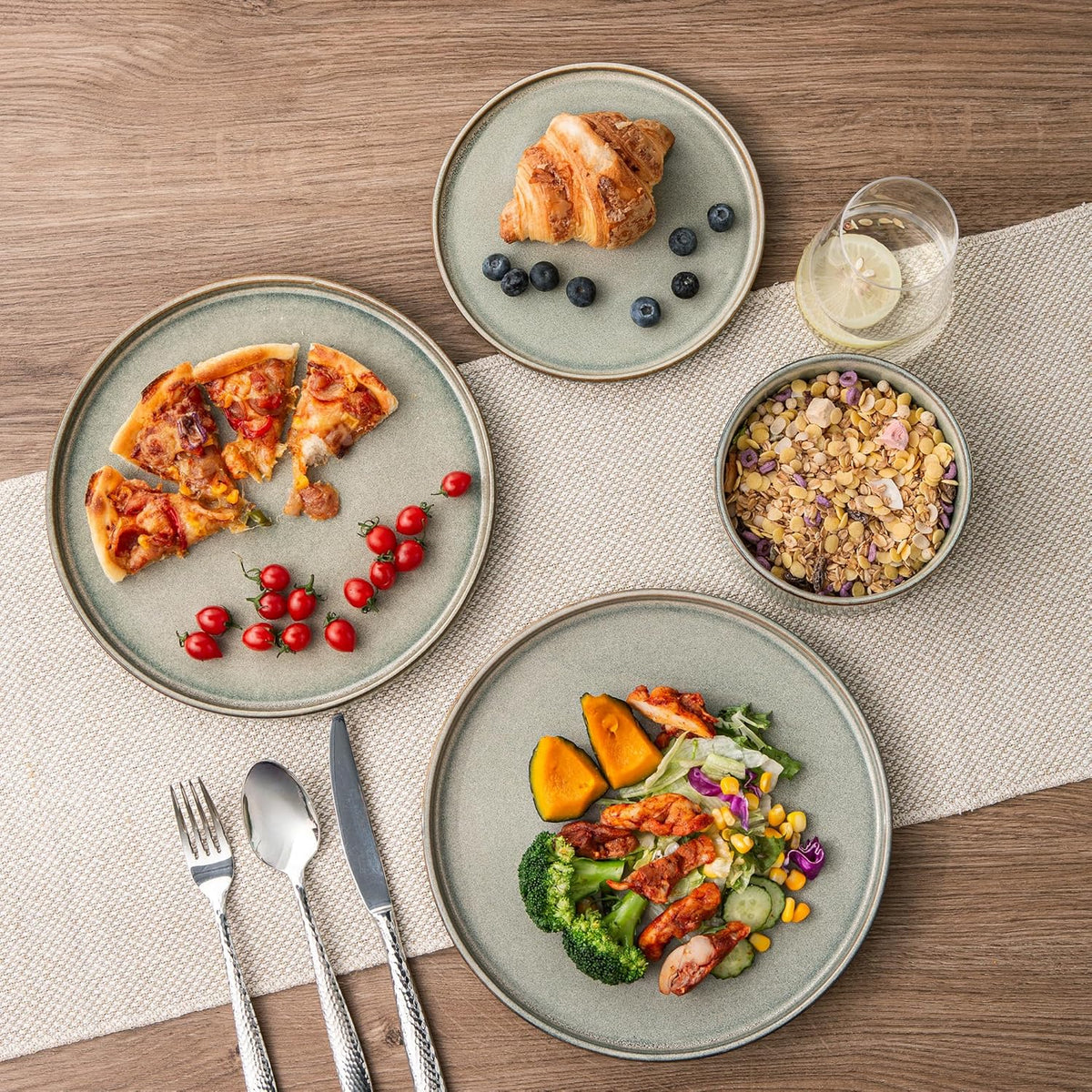 AmorArc Ceramic Dinnerware Sets, Handmade Reactive Glaze Stoneware Plates and Bowls Sets,Highly