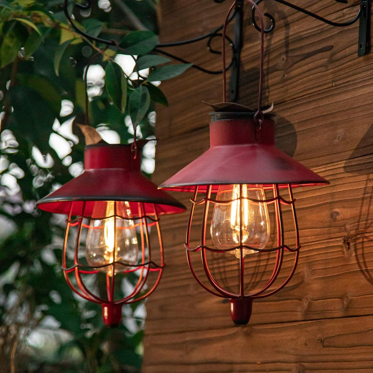 YAKii 2 Pack Solar Lantern Hanging Waterproof Outdoor Metal Solar Lamp with Warm White Light
