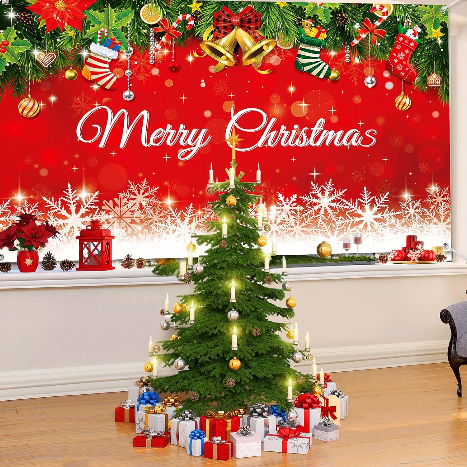 Irenare Christmas Backdrop Merry Christmas Banner Party Decoration Xmas Photography Background