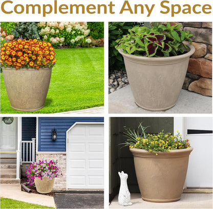 Sunnydaze 24-Inch Anjelica Large Plastic Pot for Plants - Outdoor Polyresin Round Planter with