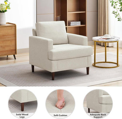 Mid-Century Accent Chair,Modern Linen Fabric Armchair for Living Room,Comfy Upholstered Reading