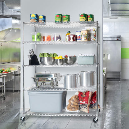 Seville Classics UltraDurable Heavy Duty NSF Solid Steel Wire Rack Storage Unit Wheels, 5-Tier