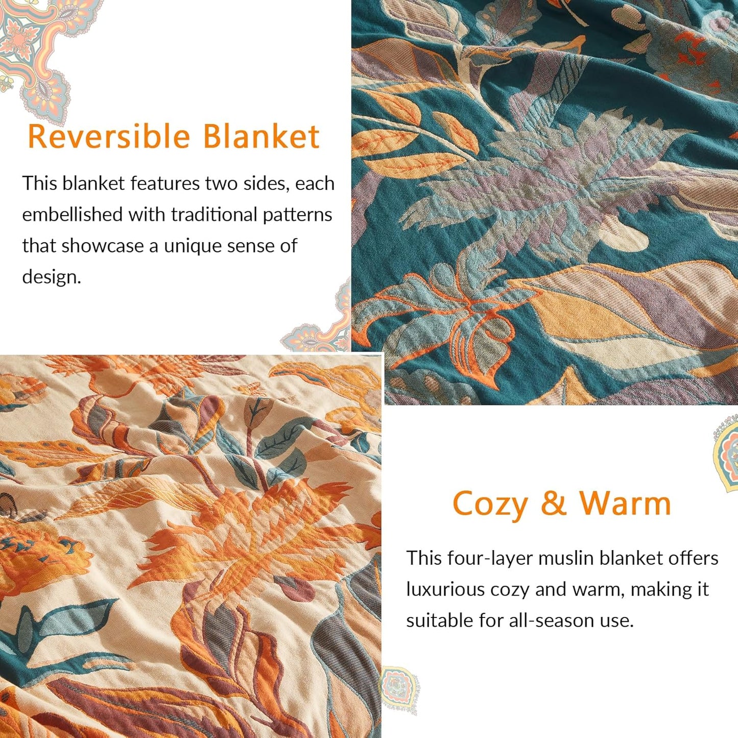 Boho Throw Blanket for Couch Sofa Bed, 100% Cotton Woven Quilt with Tassel 90”x98”, Super Soft