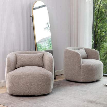 KINWELL 34" Wide Boucle Swivel Barrel Chairs Set of 2, No Assembly Round Upholstered Armchairs