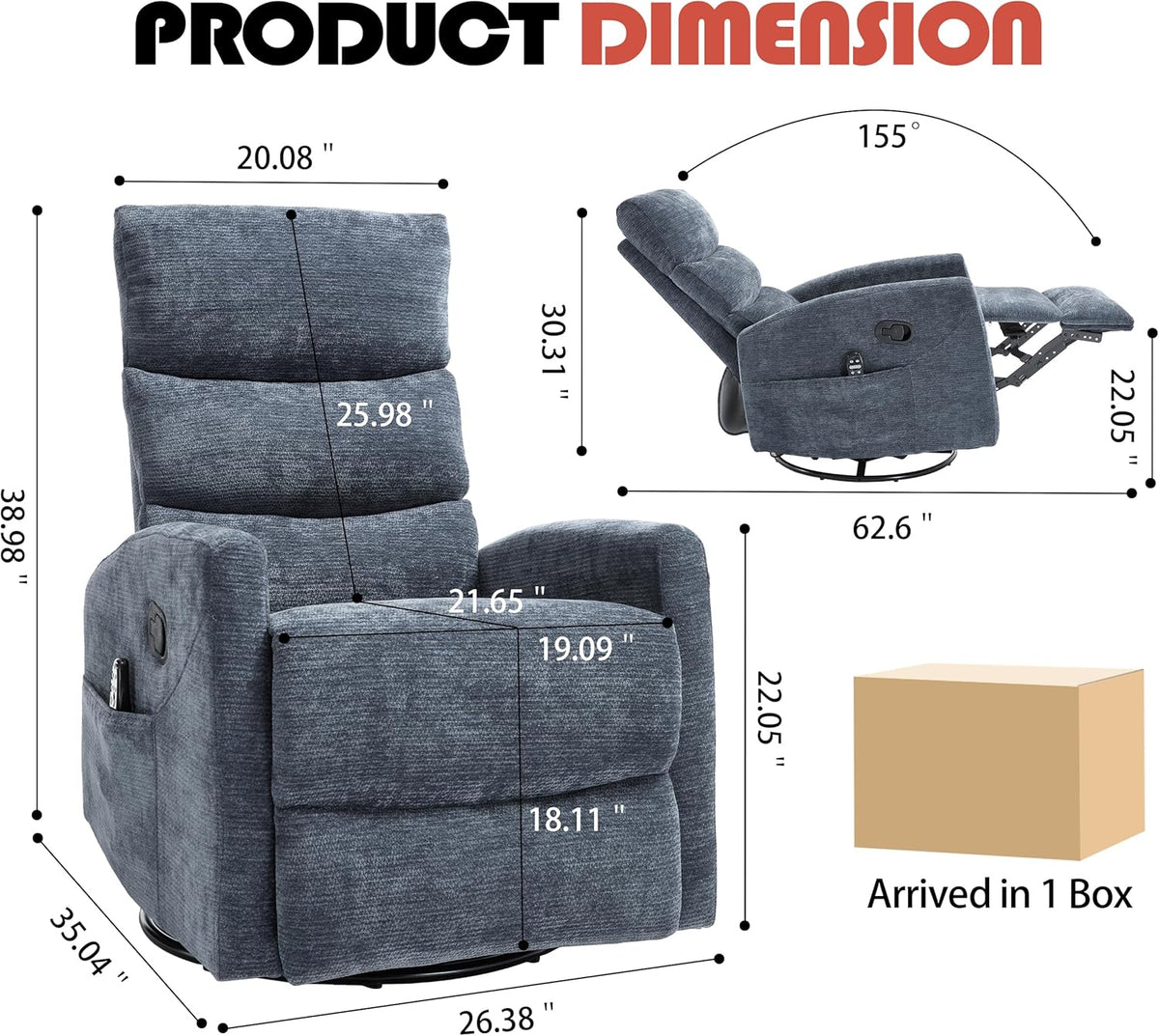 Manual Swivel Rocker Recliner Chair for Adults, Overstuffed Reclining Glider Chair for Nursing with
