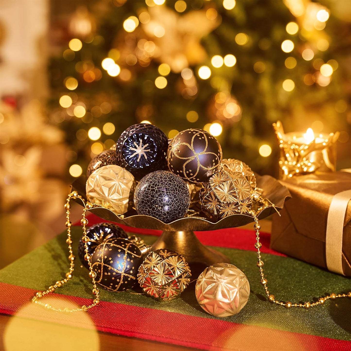 Valery Madelyn Ornaments for Christmas Trees, 16ct 2.36 Inches Blue and Gold Shatterproof Christmas