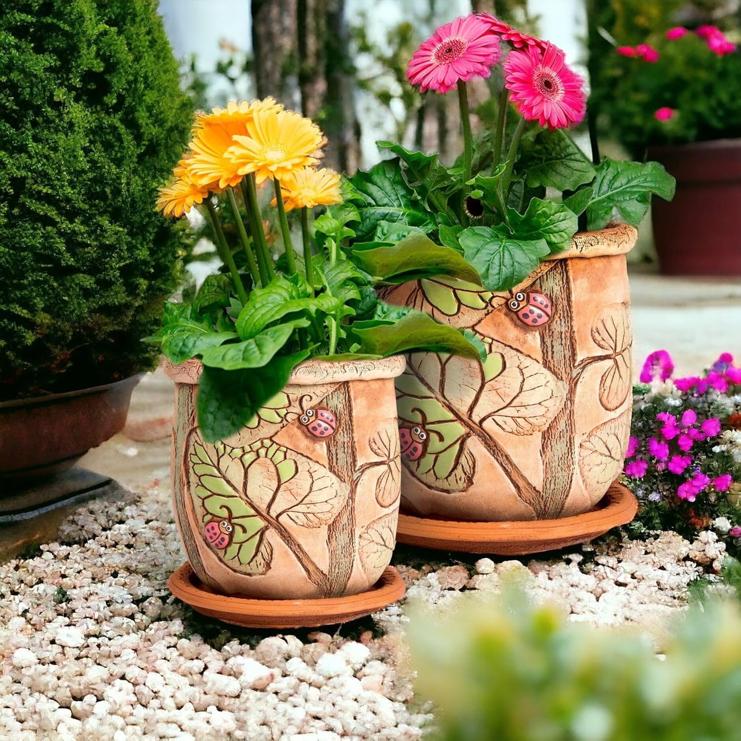Ceramic Pot with Drainage Hole and Saucer, Plant Pots, Modern Decorative Planters for House Plants