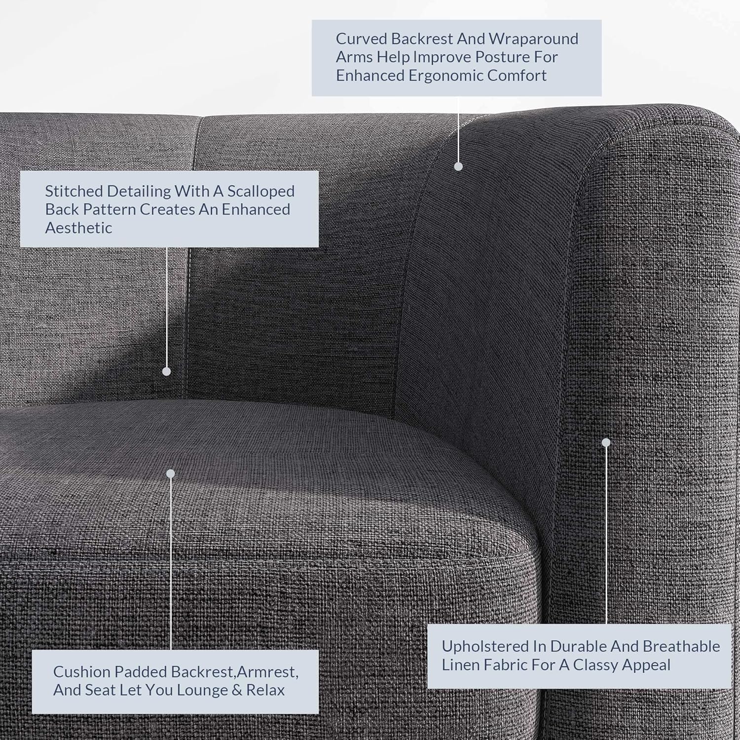 BELLEZE Living Room Chair, Linen Round Accent Barrel Chair, Club Tub Sofa Chair for Bedroom, Corner