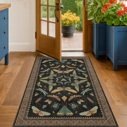 3x5 Entryway Rug Non Slip Washable - Black Throw Rug for Kitchen, Mudroom, Bedroom Bedside, Insect