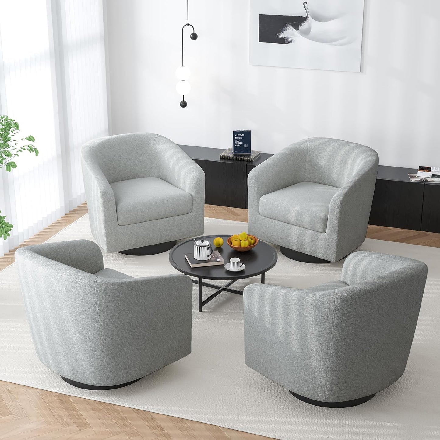 Swivel Barrel Accent Chair, Modern Round Chenille Fabric Arm Chair for Living Room, Bedroom, Comfy