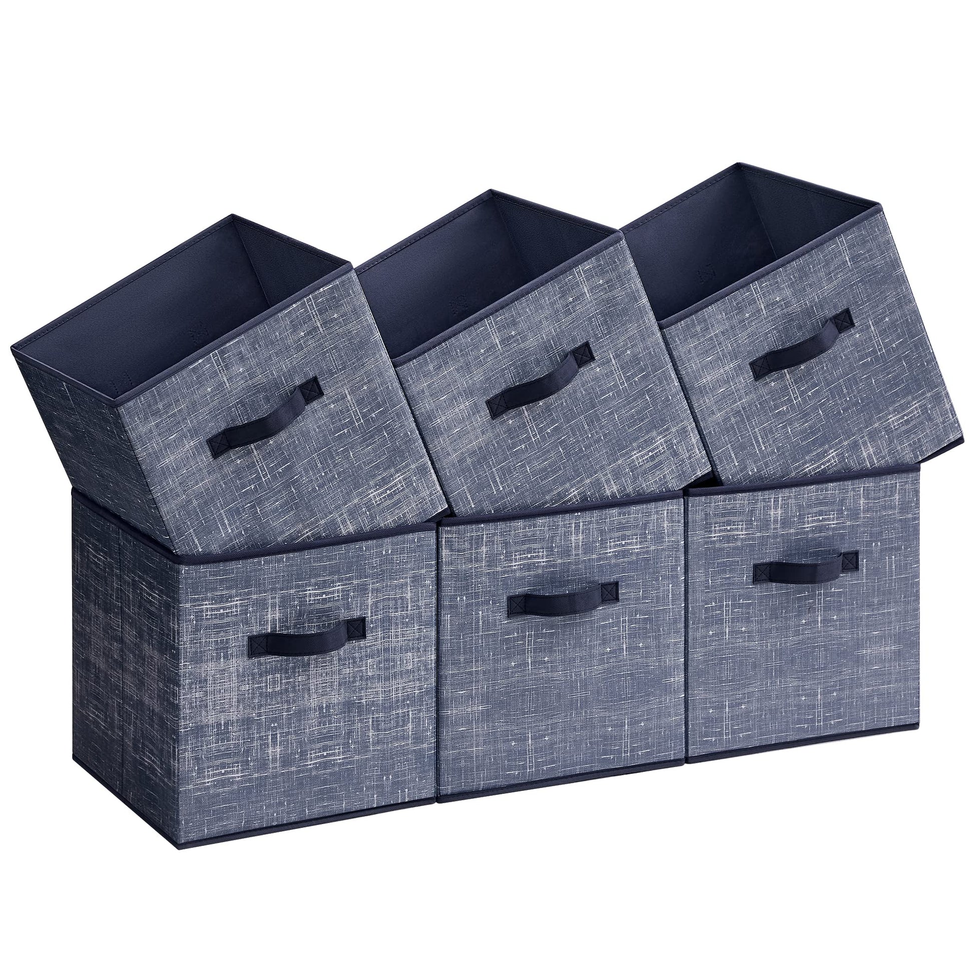 SONGMICS Storage Cubes, 11.8-Inch Non-Woven Fabric Bins with Double Handles, Set of 6, Closet