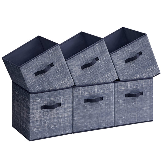SONGMICS Storage Cubes, 11.8-Inch Non-Woven Fabric Bins with Double Handles, Set of 6, Closet