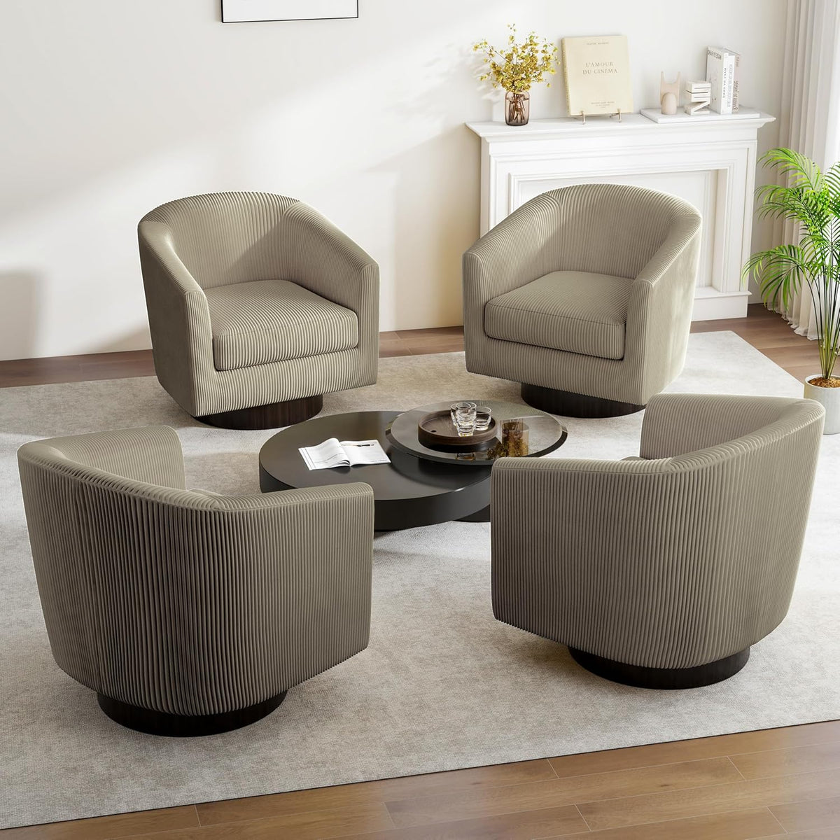 Swivel Barrel Accent Chair, Modern Round Corduroy Fabric Arm Chair for Living Room, Bedroom, Comfy