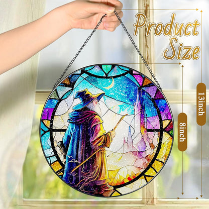 Stained Glass Window Hanging, LAOWEIKI 8'' Witch Suncatcher, Stained Glass Ornament, Suncatchers