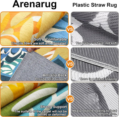 Indoor Outdoor Area Rug Washable Multicolored Patio Rug Tropical Botanical Modern Floral Indoor