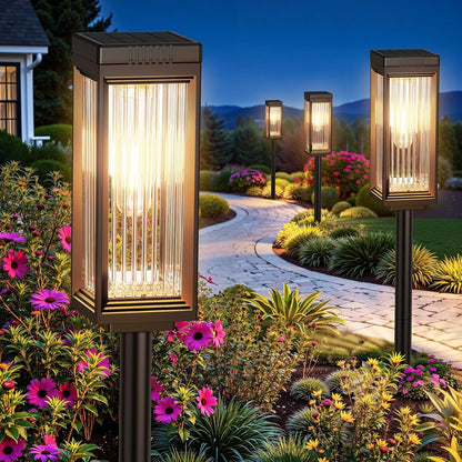 Solar Pathway Lights Outdoor, 4 Pack Upgraded Solar Lights Outdoor Waterproof, Bright Up to 15 Hrs