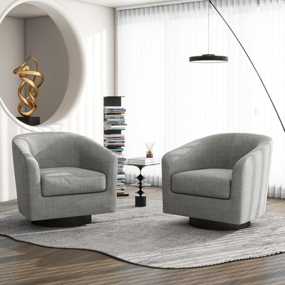 Swivel Barrel Accent Chair Set of 2, Modern Round Linen Arm Chair for Living Room, Bedroom, Comfy
