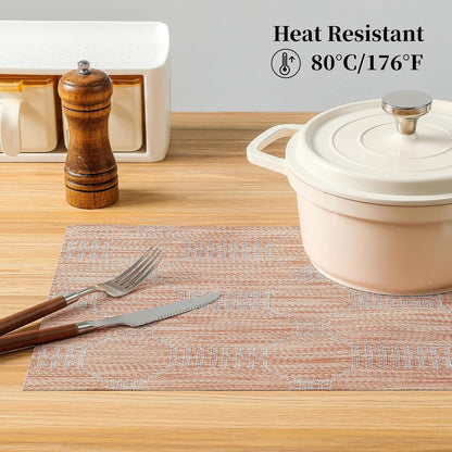 Leetaltree Coral Placemats Set of 6 - Heat Resistant Non-Slip Place mats for Dining Table, Washable