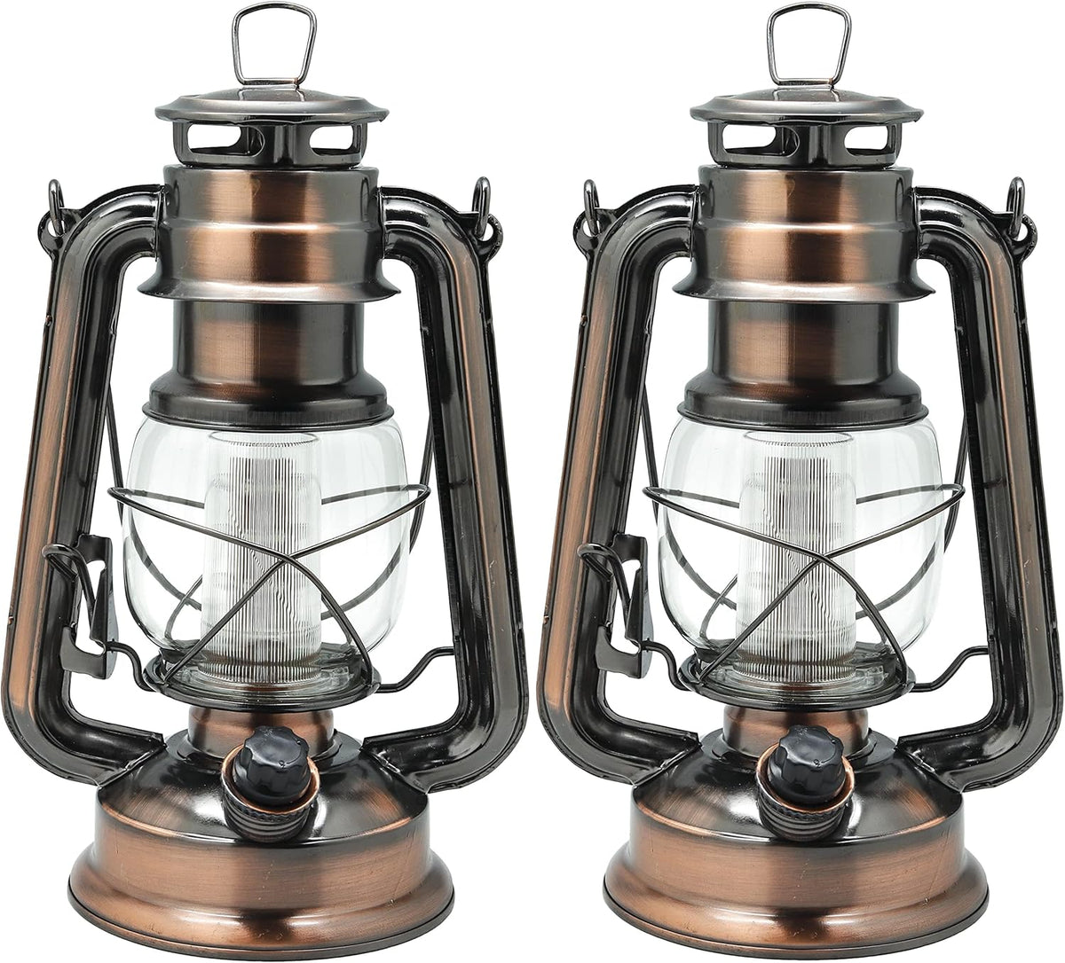YAKii LED Vintage Lantern Metal Hanging Hurricane 12 LED Dimmer Switch Warm White Battery Operated