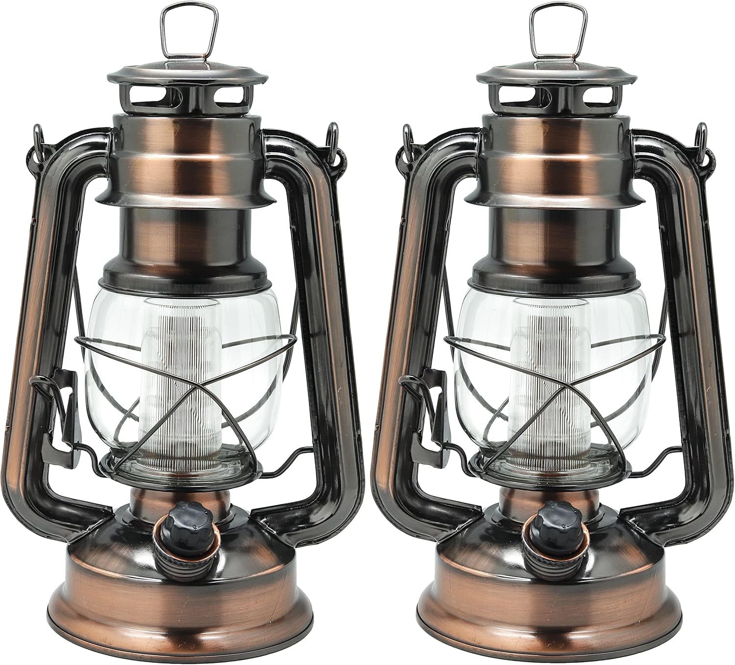 YAKii LED Vintage Lantern Metal Hanging Hurricane 12 LED Dimmer Switch Warm White Battery Operated