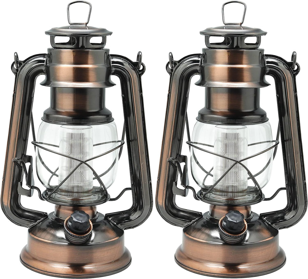 YAKii LED Vintage Lantern Metal Hanging Hurricane 12 LED Dimmer Switch Cold White Battery Operated