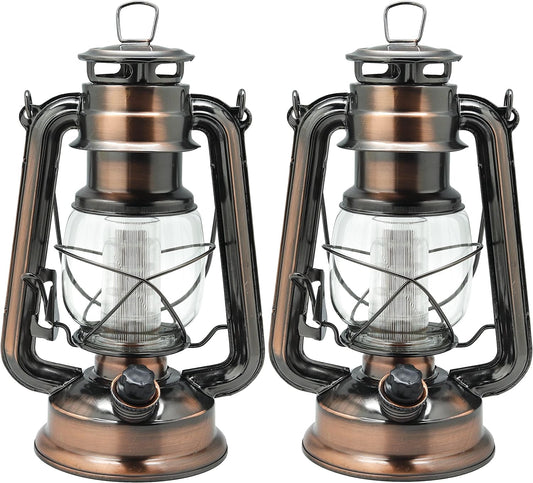YAKii LED Vintage Lantern Metal Hanging Hurricane 12 LED Dimmer Switch Cold White Battery Operated