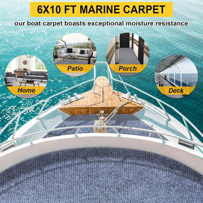 Marine Carpet,6 FT x 10 FT Blue-Gray Indoor Outdoor Carpet 0.2" Thick Boat Carpet with Water-Proof