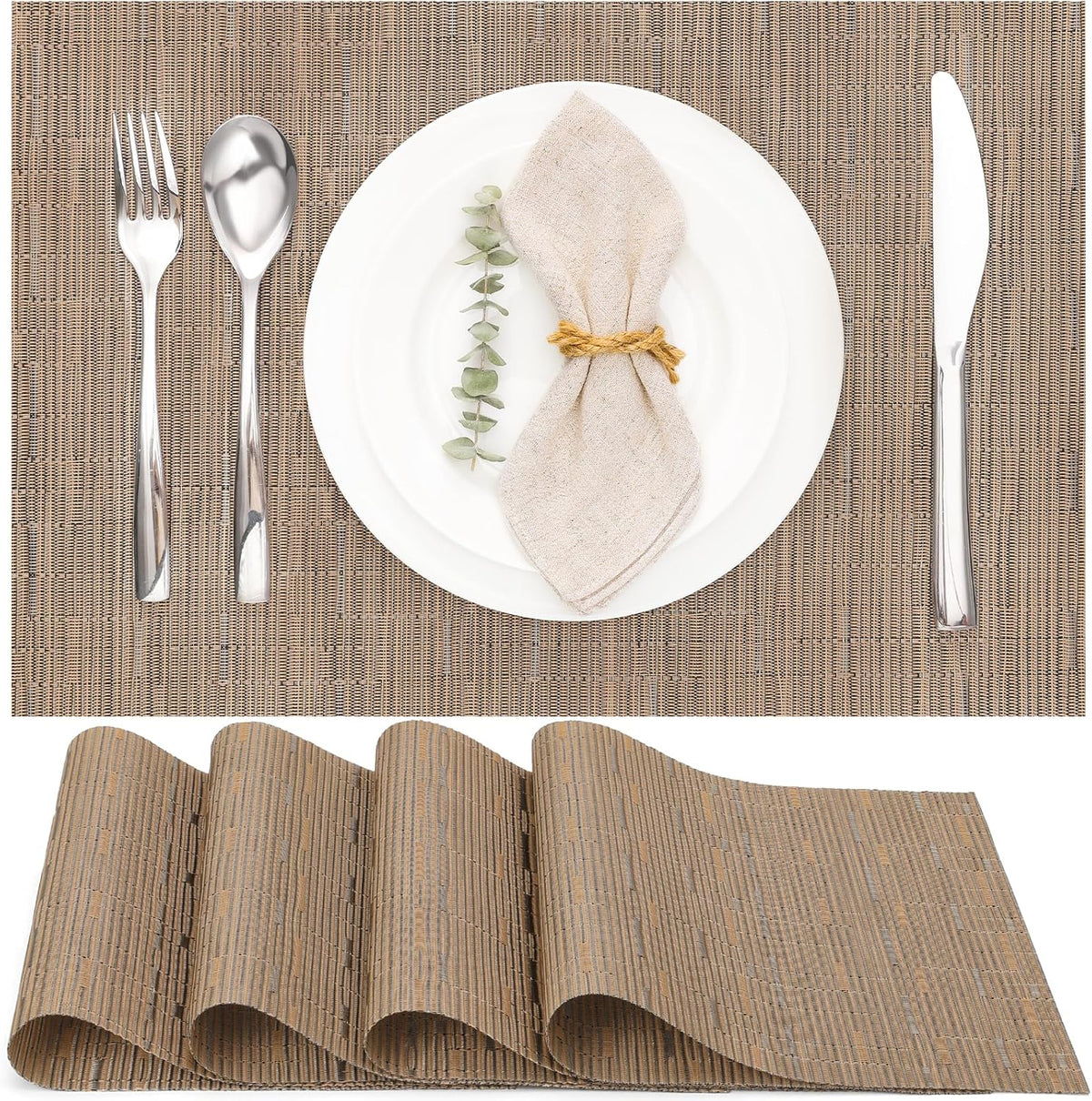 Myir JUN Placemats Set of 4, Vinyl Woven Placemats Place Mats Indoor Set of 4 Washable Table Mats