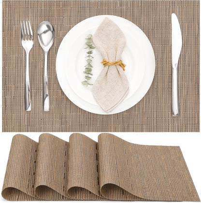 Myir JUN Placemats Set of 4, Vinyl Woven Placemats Place Mats Indoor Set of 4 Washable Table Mats