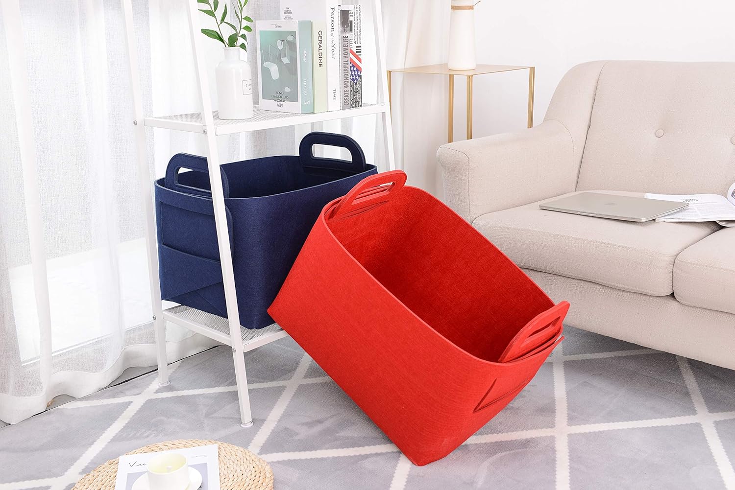 Minoisome Storage Basket Felt Storage Bin Collapsible& Convenient Box Organizer with Carry Handles