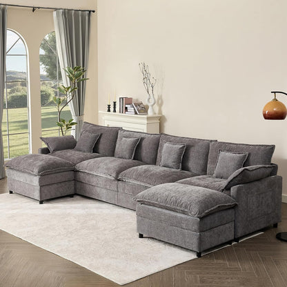 142.5" U Shaped Couch, Modular Sectional Sofa, 3-Seater Comfy Cloud Couch with Movable Ottoman