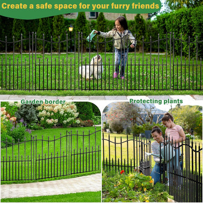 10 Panels No Dig Decorative Garden Fence with Gate, 32in(H) × 22ft(L) Heavy-Duty Rustproof Metal