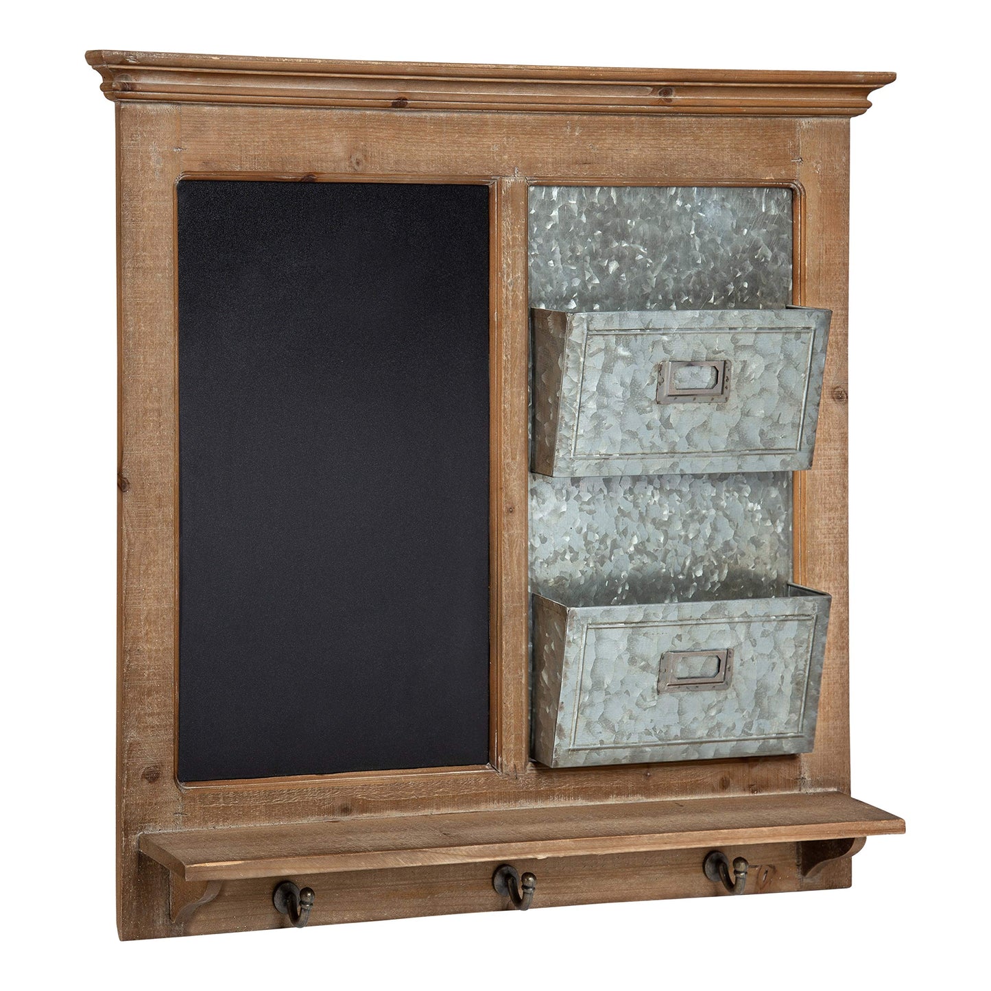 Kate and Laurel Idamae Wood Framed Chalkboard Wall Organizer with Mail Holders and Key Hooks, 28" x