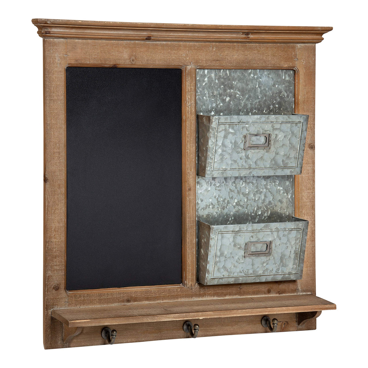 Kate and Laurel Idamae Wood Framed Chalkboard Wall Organizer with Mail Holders and Key Hooks, 28" x