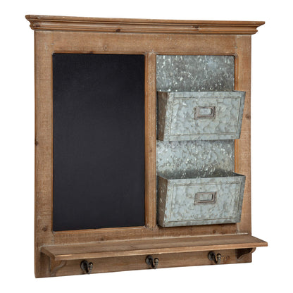 Kate and Laurel Idamae Wood Framed Chalkboard Wall Organizer with Mail Holders and Key Hooks, 28" x