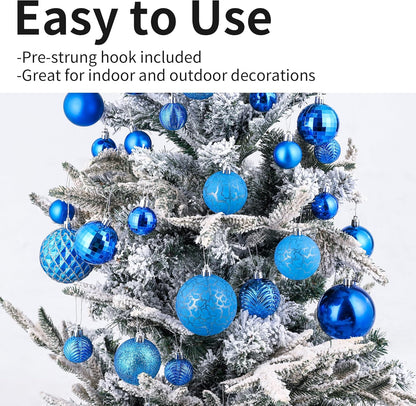 LANGXUN 36pcs Blue Christmas Tree Decorations Balls, Bolas De Navidad, 2025 Christmas Decor, Indoor