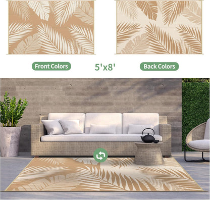 GENIMO Outdoor Rug 5' x 8' Waterproof for Patios Clearance, Reversible, Plastic Straw Camping Rug