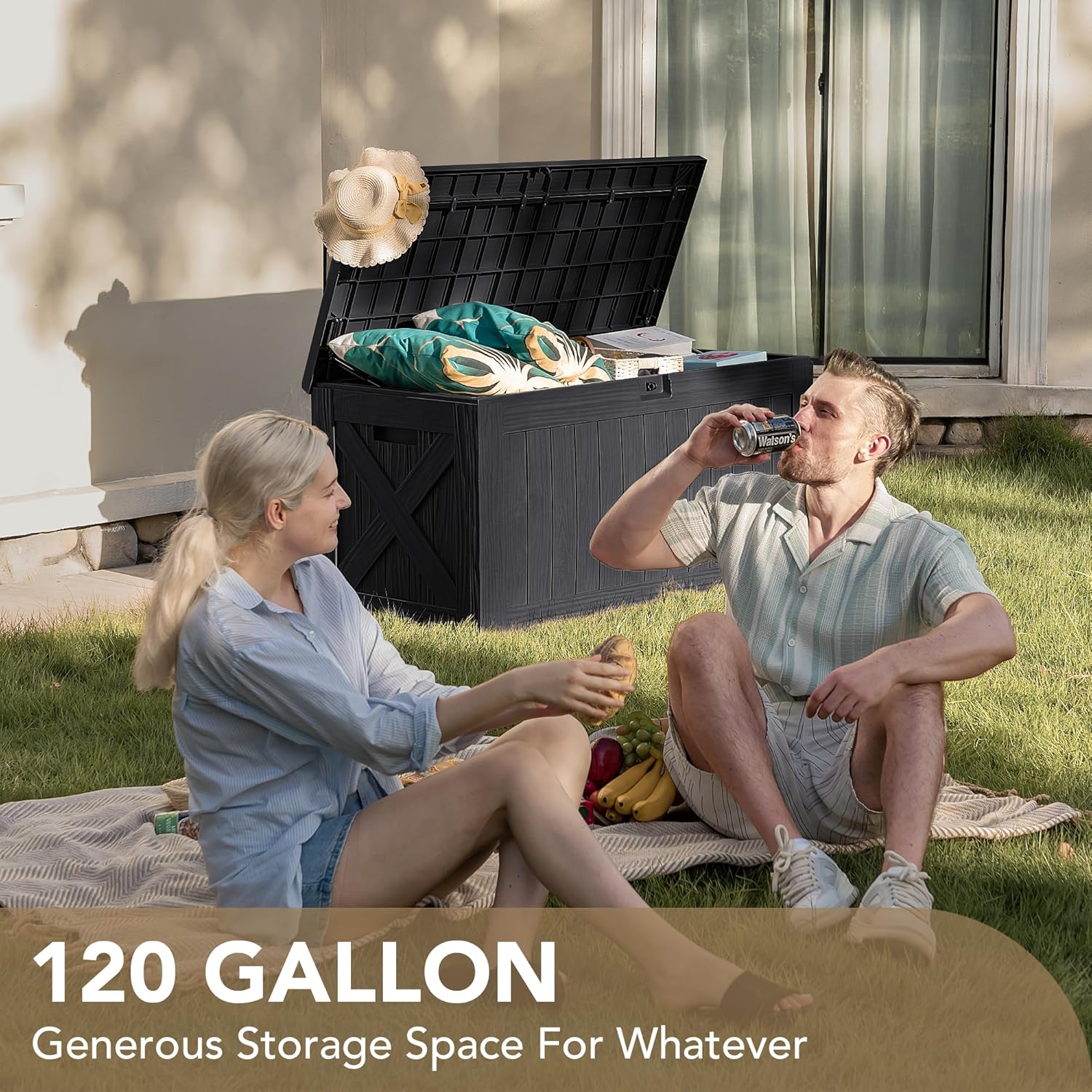Devoko 120 Gallon Deck Box Resin Outdoor Storage Box Waterproof for Patio, Large Outdoor Storage
