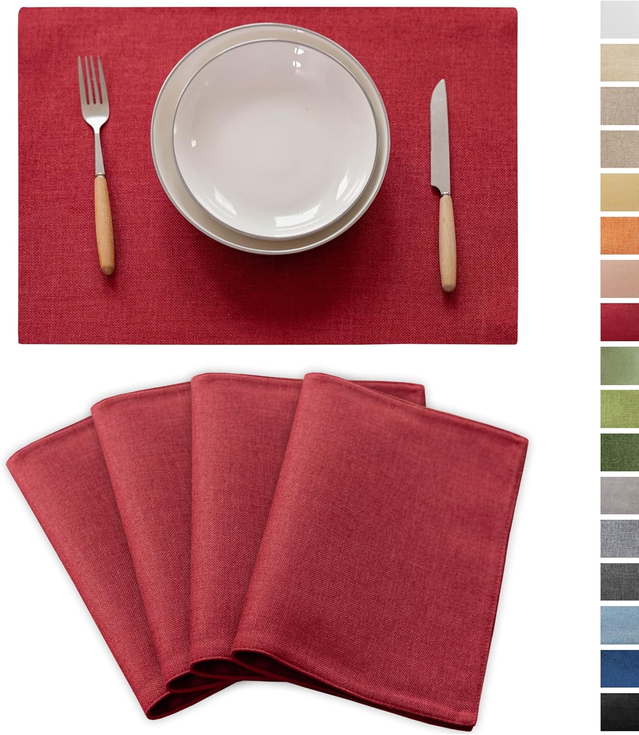 Demetex Christmas Placemats Set of 4 Heat Resistant Red Linen Place Mats Wipeable Cloth Placemats