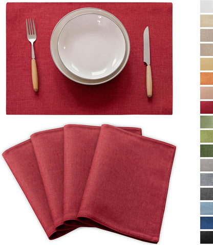 Demetex Christmas Placemats Set of 4 Heat Resistant Red Linen Place Mats Wipeable Cloth Placemats