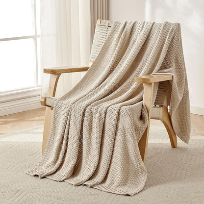 Joydeco Chunky Cable Knit Throw Blanket, Lightweight 100% Organic Cotton Soft Cozy Throw Twin