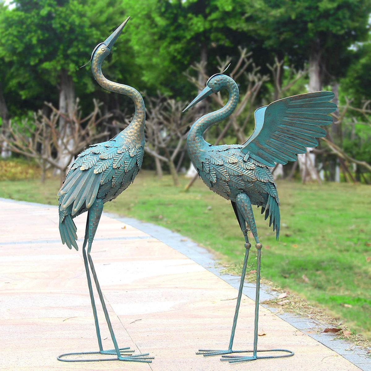 33-37 Inch Metal Crane Garden Statue Décor, Bird Garden Sculpture & Statues, Outdoor Decoration for