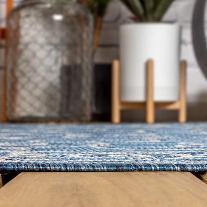 JONATHAN Y Vintage Filigree Indoor Outdoor Square Area Rug 4X4 Navy/Gray, Charleston Textured Weave