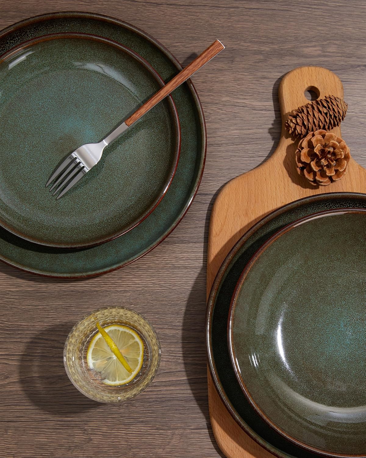 12 Piece Dinnerware Sets with Pasta Bowls, Stain Resistant Dish Set, Easy Cleaning Dishes