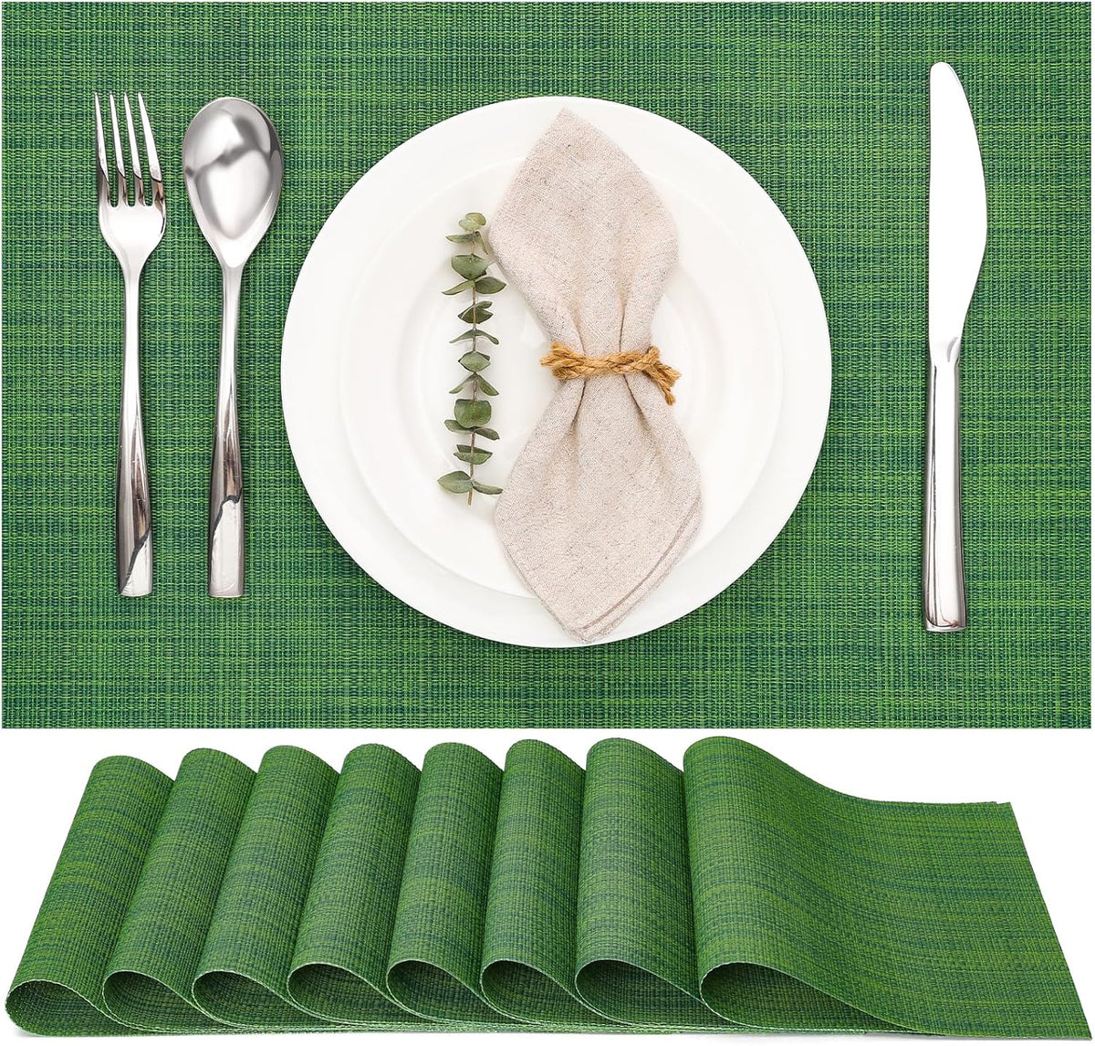 Myir JUN Placemats Set of 8, Vinyl Woven Placemats Place Mats Indoor Set of 8 Washable Table Mats