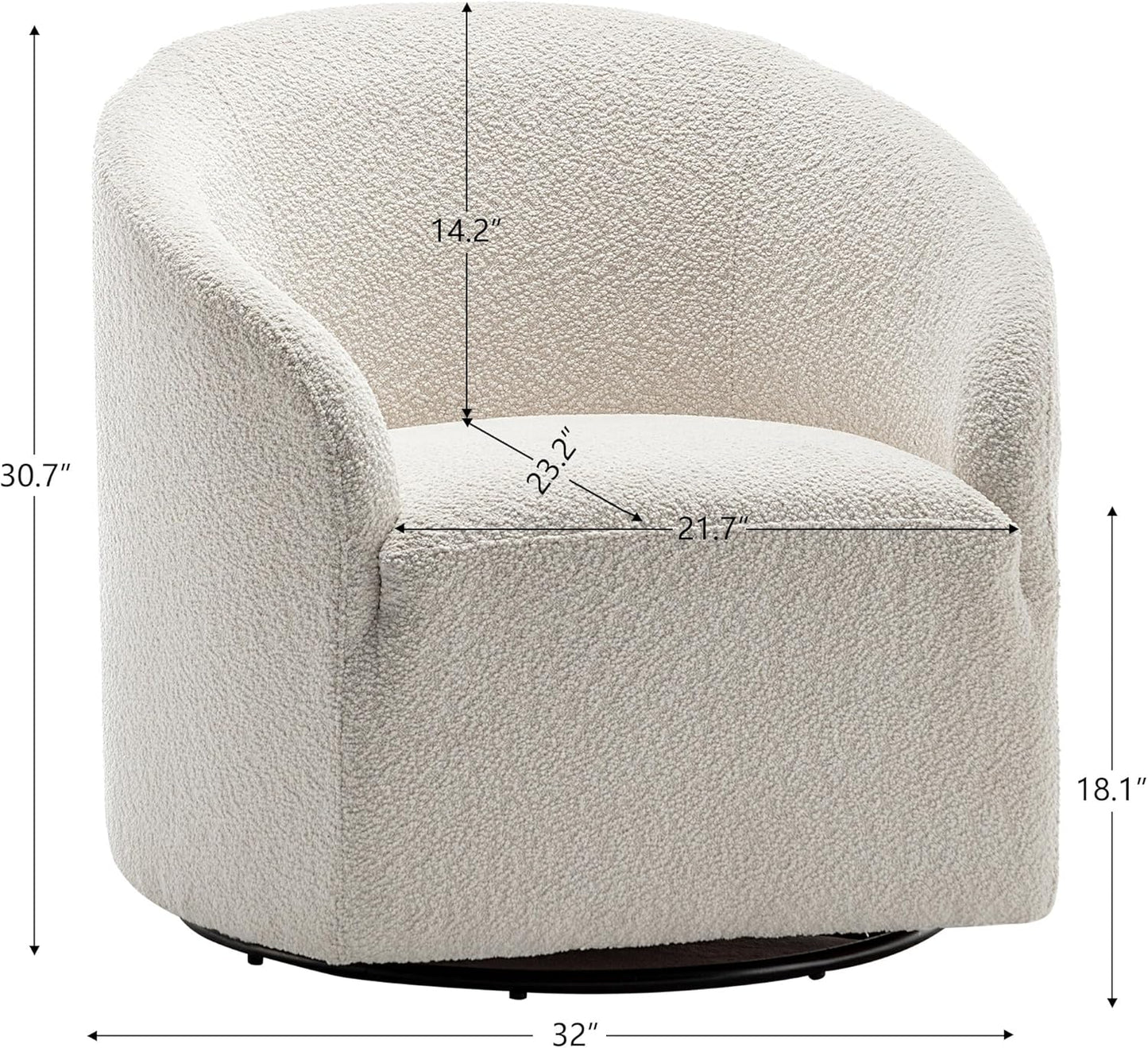 KINWELL 32" Wide Modern Boucle Swivel Barrel Chair, No Assembly Round Upholstered Swivel Accent