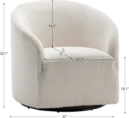 KINWELL 32" Wide Modern Boucle Swivel Barrel Chair, No Assembly Round Upholstered Swivel Accent
