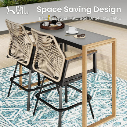 PHI VILLA Outdoor Bar Table for 2-4 Person - 55" W x 40" H Bar Height Patio Bistro Table with Stone