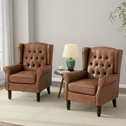 Accent Chair, Upholstered Armchair with Button Tufted High Back & Solid Wood Legs, Comfy Wingback