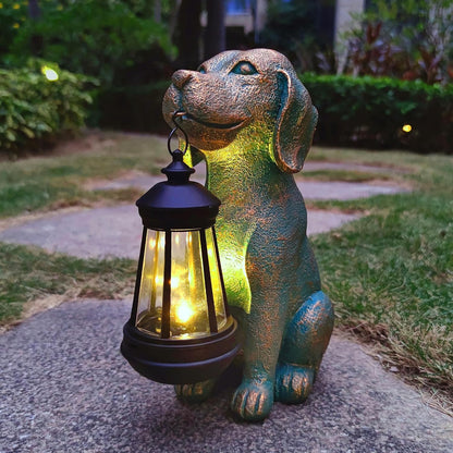 Dog Garden Statues with Solar Lantern Outdoor Decor-Dog Solar Figurines Lights Decorations for
